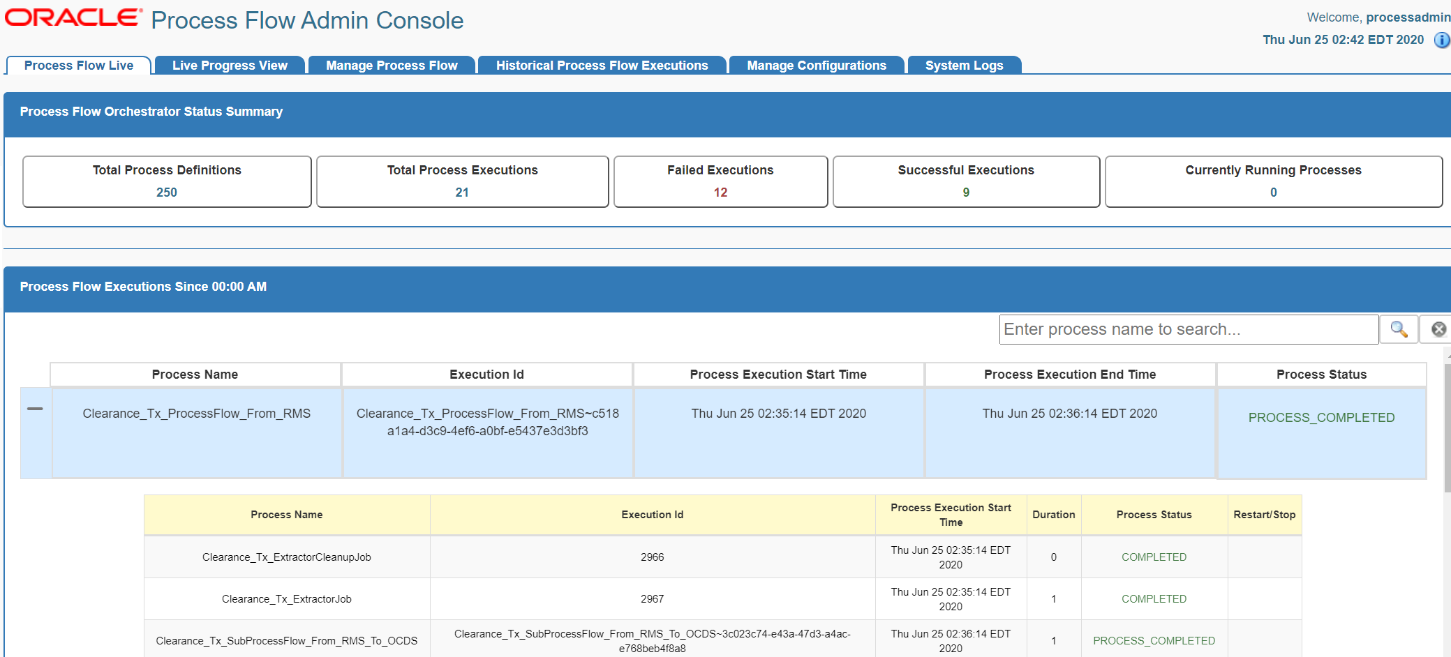 Process Flow Live Tab