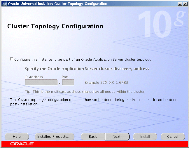 Cluster Topology Configuration screen