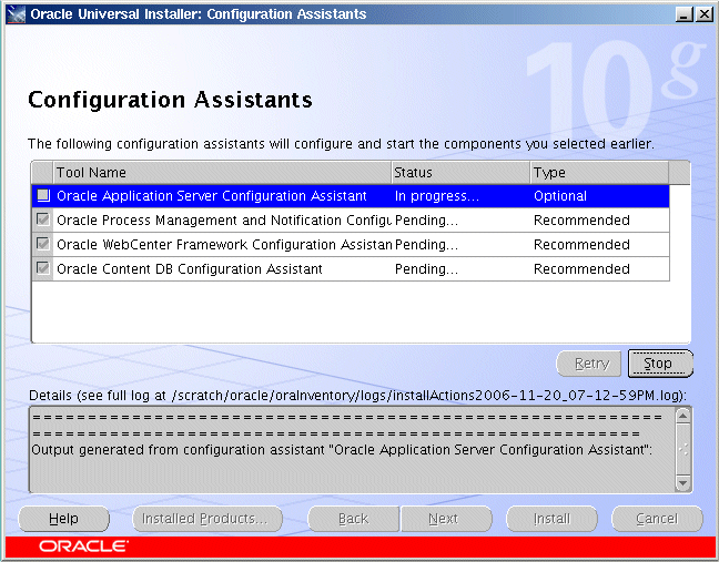 Configuration Assistant screen