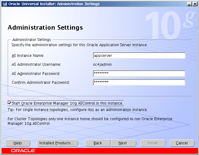 Administration settings screen
