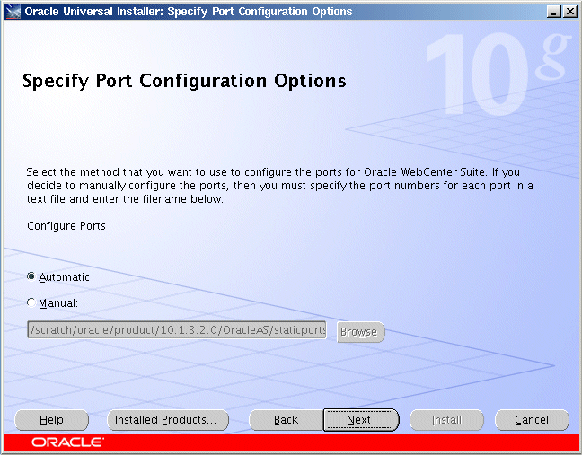 Specify port configuration options screen