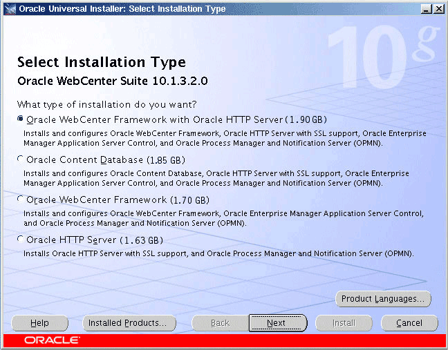 Select installation type screen