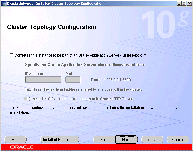 Cluster Topology Configuration screen