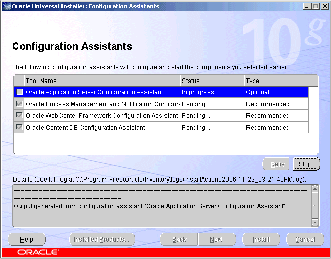 Configuration Assistants screen