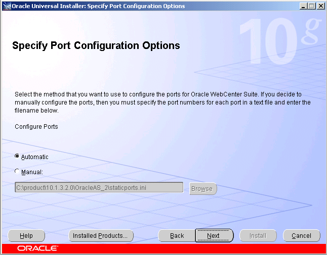 Specify port configuration options screen