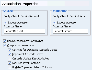 Image shows Association Properties page