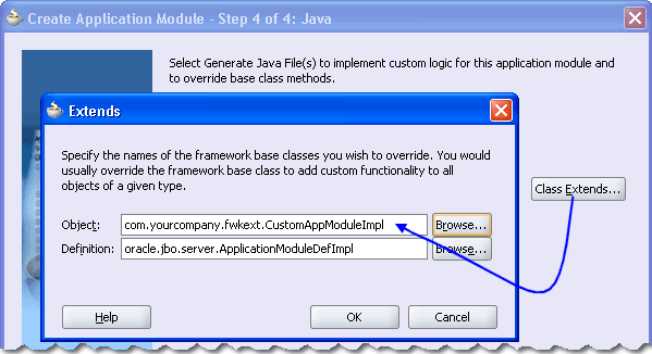 Image of Extends dialog when specifying a custom base class