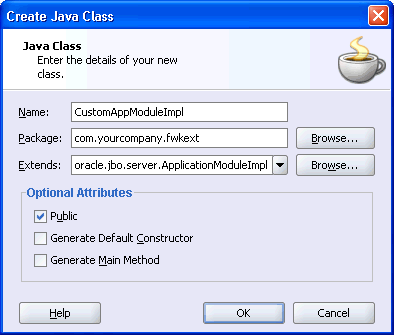 Image of Create Java Class dialog