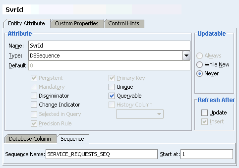 Image shows setting DBsequence type