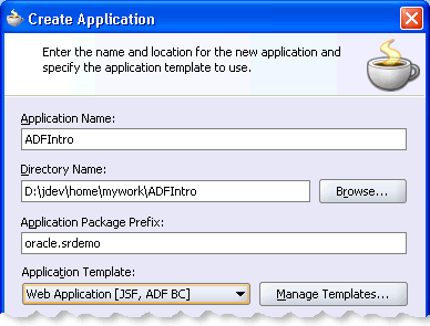Image of Create Application dialog