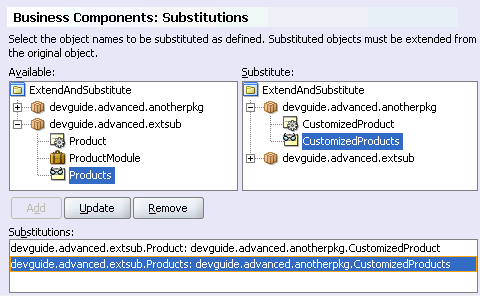Image of Business Components Substitutions dialog
