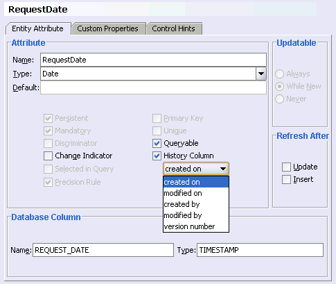 Image shows selecting value from History column