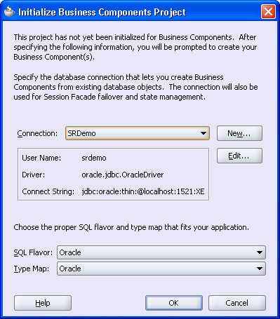 Image shows Initialize Business Components Project dialog