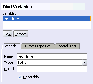 Image of Bind Variables dialog