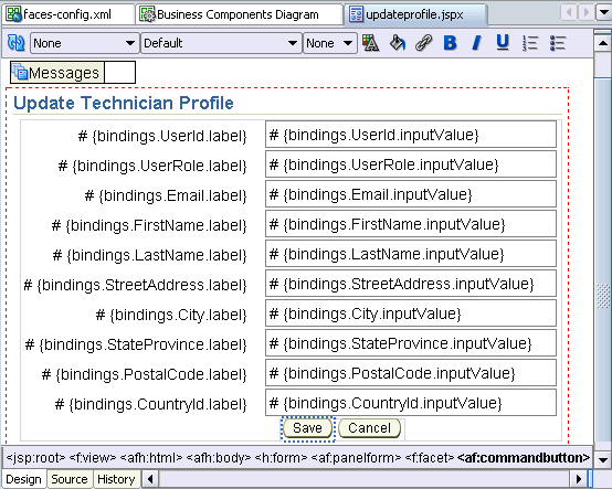 Image of Update Technician Profile in Visual Designer