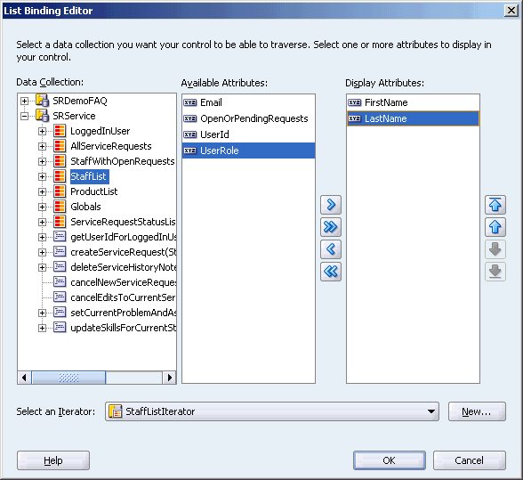 Navigation list binding editor