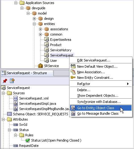 Image shows context menu in Application Navigator