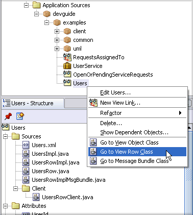 Image of Structure window and context menu items