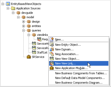 Image of context menu options in Application Navigator