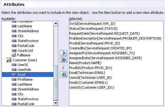 Images of shuttling extra attributes to the Selected list