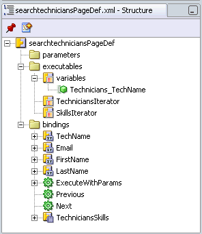 Image shows Structure window with page definition XML