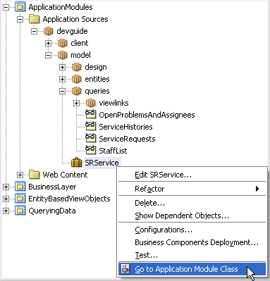 Image of context menu in Application Navigator