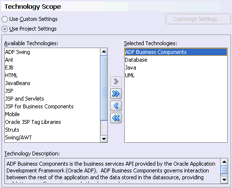 Image of Technology Scope dialog