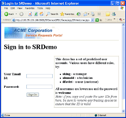 This image shows the SRDemo Login page.