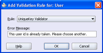 Image of Add Validation Rule dialog for new user