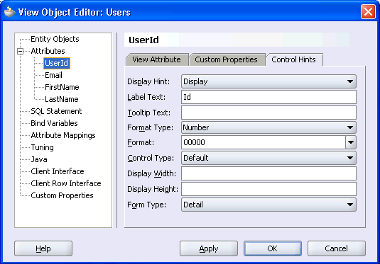 Image of View Object Editor and setting UI control hints