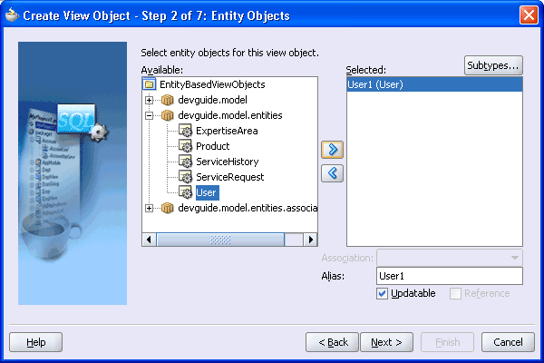 Image of step 2 of the Create View Object wizard