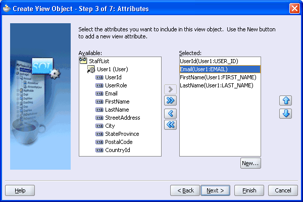 Image of step 3 of the Create View Object wizard