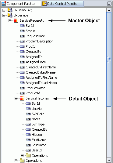 Master-detail objects on the Data Control Palette