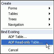 Context menu for binding to an existing component