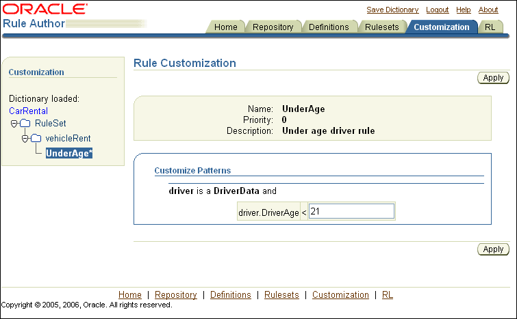 Rule Author Rule Customiztion Page