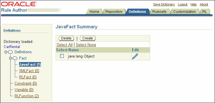 Rule Author Definitions Java Fact Summary Page