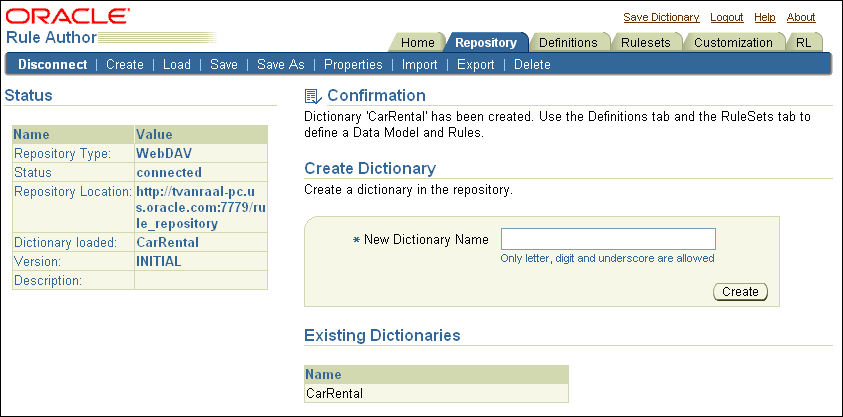 Rule Author Create Dictionary Page