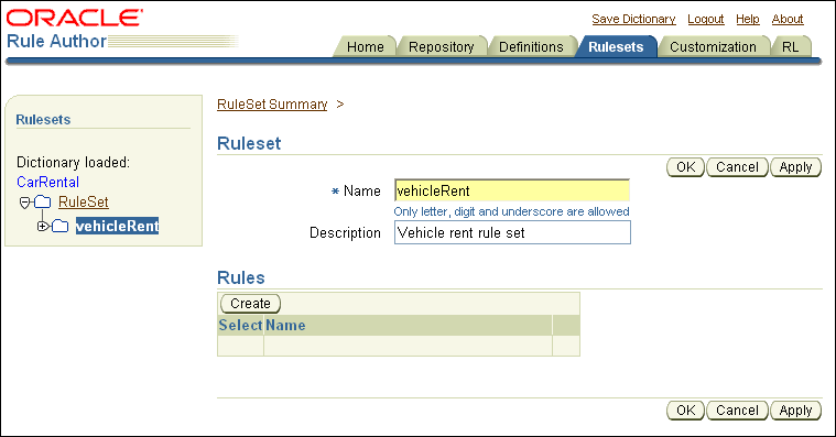 Rule Author Ruleset Page with Table of Rules