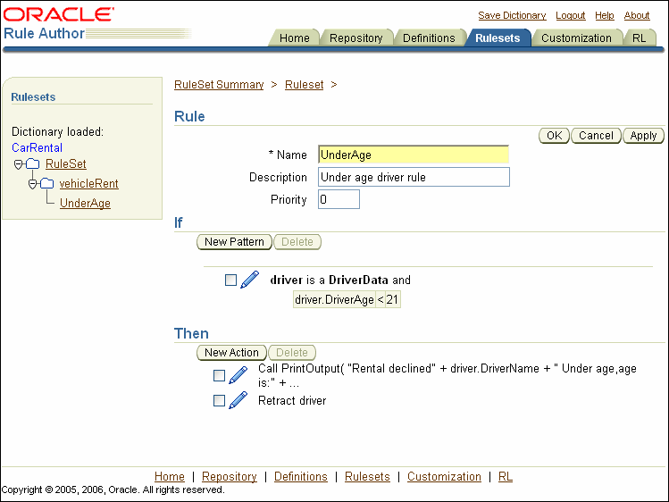 Rule Author Add Action Page with Patters and Actions