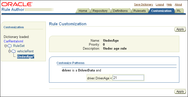 Rule Author Under Age Rule Customization
