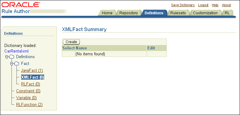 Rule Author Definitions XML Fact Summary Page
