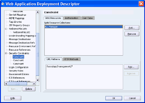 Security contraints in Deployment Descriptor editor.