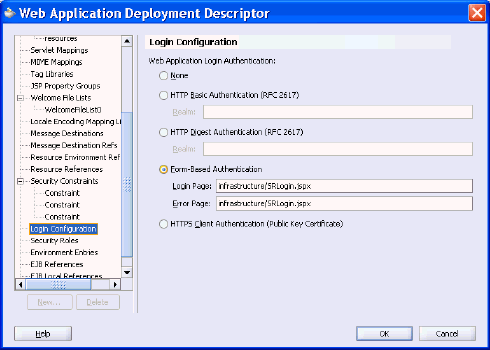 Login configuration in Deployment Descriptor editor.