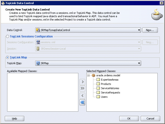 Image shows TopLink Data Control page