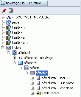 Structure window with tag selected