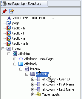 Dropping a data control in the Structure window.