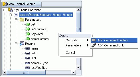 JDeveloper Context Menu for getItems