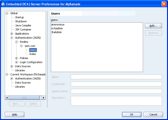 Default Users for Global Security Realm jazn.com