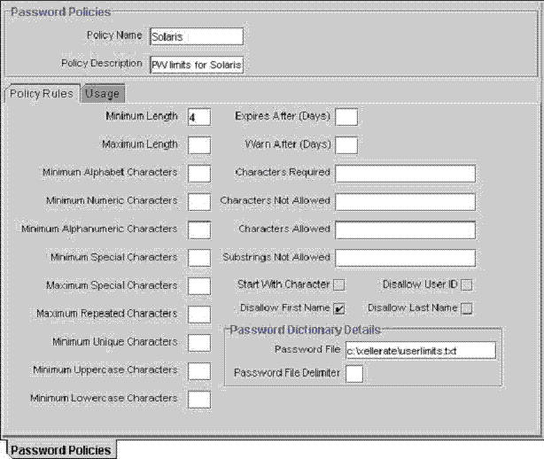 Policy rules tab