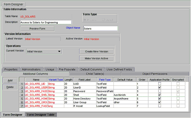 Additional Columns Tab of the Form Designer Form